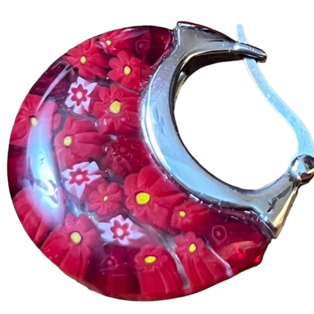 Murano millefiori designed glass FLOWER EARRINGS (large but not heavy!) - Picture 3 of 12